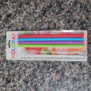 Kolorae set of 6 silicone straws with cleaning brush new in package